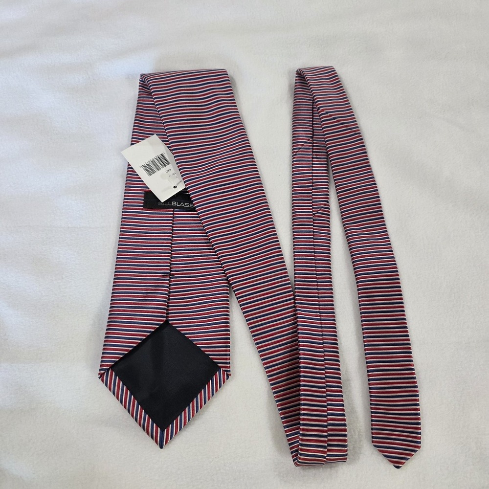 NWT Bill Blass Mens Tie Necktie‎ Luxury Red White Blue Stripes Corporate Casual